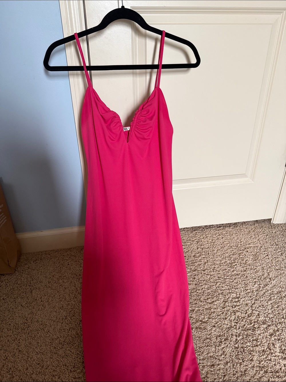 Zara Magenta Midi Slip Dress with Spaghetti Straps
